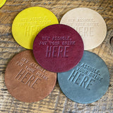 Snarky assorted color embossed leather coasters, sets of 5